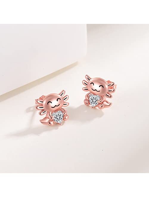 Senpotly 925 Sterling Silver Axolotl Stud Earrings for Women Adorable Axolotl Ear Stud Cute Animal Birthday Jewelry Gifts for Girls Daughter Granddaughter