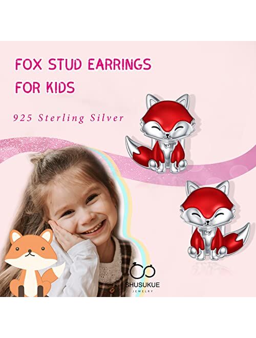 SHUSUKUE 925 Sterling Silver Animal Stud Earrings Fox/Turtle/Tropical Fish/Frog/Dog/Lion/Axolotl/Butterfly/Unicorn/Panda/Ladybug/Llama/Cat/Bunny Earrings Tiny Cute Earrin