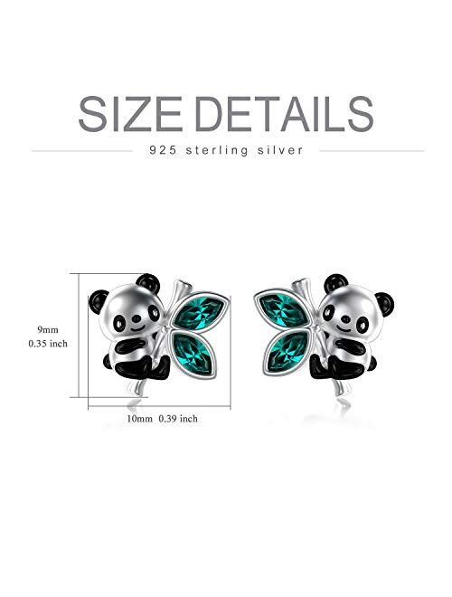 AOBOCO 925 Sterling Silver Panda/Koala/Owl/Turtle/Crab/Giraffe/Sloth Cute Animal Stud Earrings, Embellished with Crystals from Austria