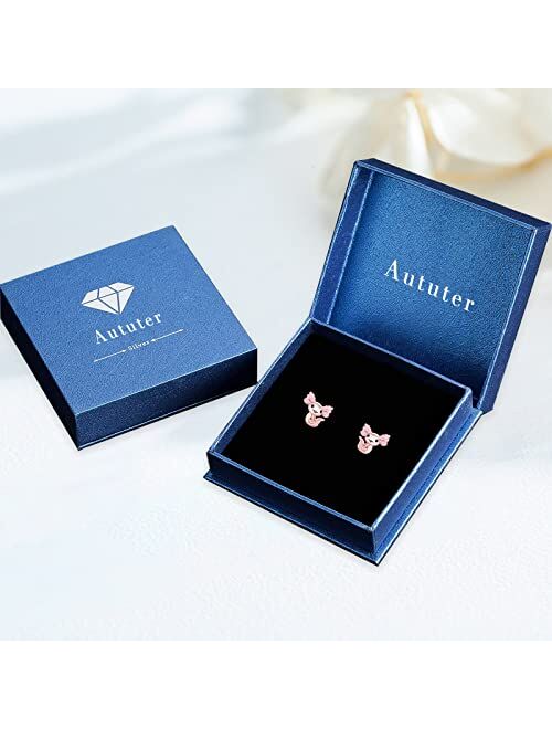 Aututer 925 Sterling Silver Axolotl Earrings White Gold/Rose Gold Axolotl Jewelry for Women Girls Pink/Blue Axolotl Gifts