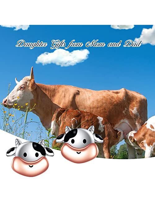 RJK S925 Sterling Silver Cow Stud Earrings for Women Cow Gifts for Teen Girls Cow Jewelry for Cow Lover Birthday Christmas Gifts for Daughter Teen Girls