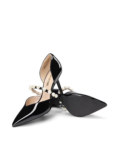 DREAM PAIRS Women's Closed Toe High Heels Stiletto Pointed Toe Strappy Pearl Elegant D'Orsay Dress Wedding Party Pumps Shoes