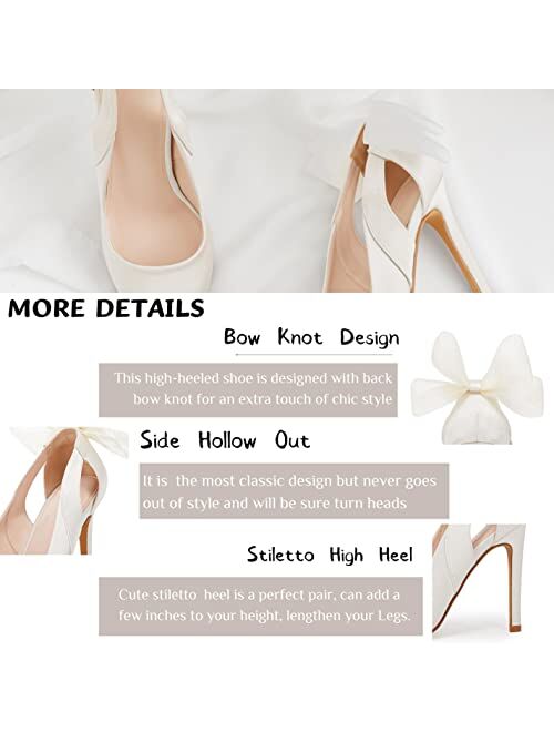 Coutgo Women's Pointed Closed Toe High Heels Bow Knot Satin Cut Out Slip-on Wedding Party Stiletto Pumps Shoes