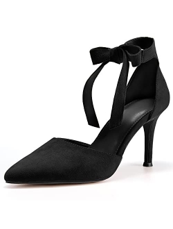 Womens High Heel Pointed Toe Pumps Ankle Tie Classic Office Special Dress Party Shoes