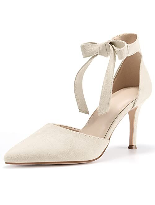 PiePieBuy Womens High Heel Pointed Toe Pumps Ankle Tie Classic Office Special Dress Party Shoes