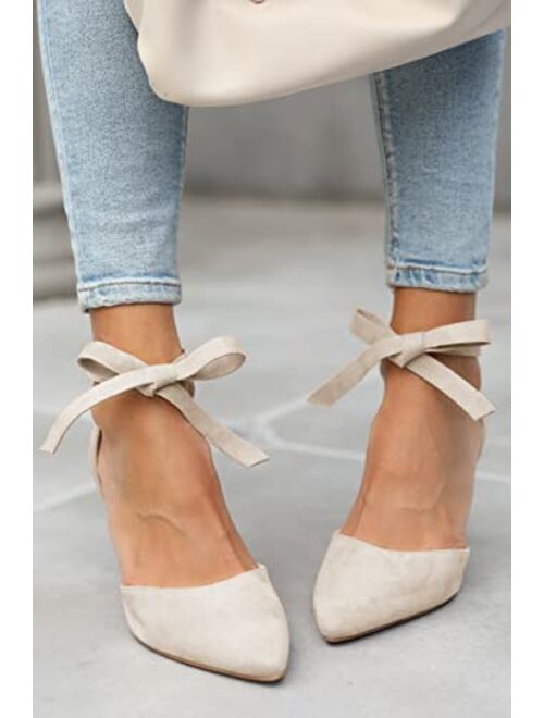 PiePieBuy Womens High Heel Pointed Toe Pumps Ankle Tie Classic Office Special Dress Party Shoes