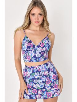 Vibrant Afternoons Blue Floral Sleeveless Two-Piece Skort Romper