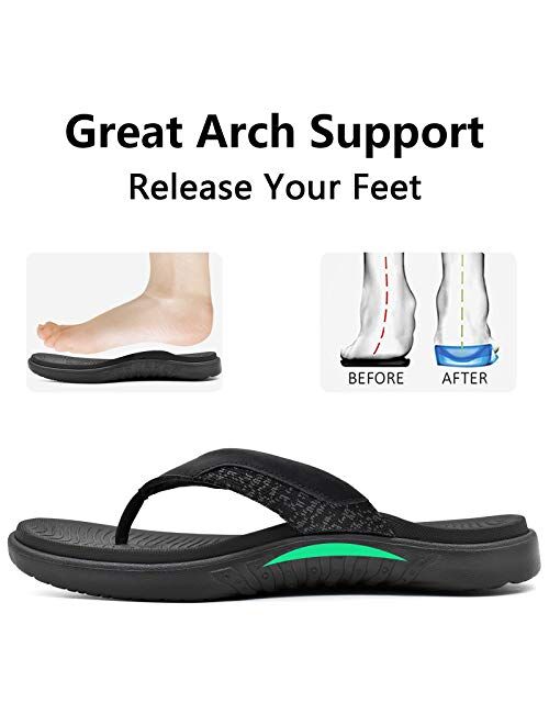 ONCAI Mens Flip Flop Open Toe Athletic Straps Orthotic Summer Plantar Fasciitis Sport Sandals with Soft Cushion Arch Support Size 7.5-15