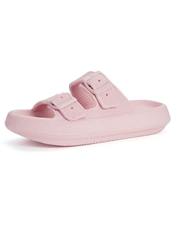 Pillow Slippers for Women and Men | Adjustable Double Buckle Shower Slides | Cushioned Thick Sole Sandals
