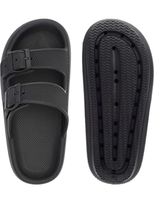 BRONAX Pillow Slippers for Women and Men | Adjustable Double Buckle Shower Slides | Cushioned Thick Sole Sandals