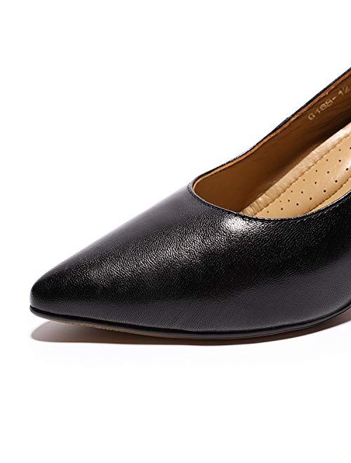 Mona flying Leather Mid Kitten Pumps Elegant Women Slip On ClassicComfortable Elegant Handmade Work Shoes