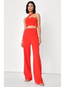 Flaunt It Like That Coral Red One-Shoulder Two-Piece Jumpsuit