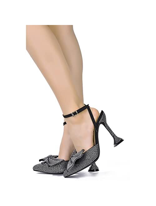 Cape Robbin Juana-1 Sexy High Heels for Women, Ankle Strap Closed-Toe Shoes Heels with Bow