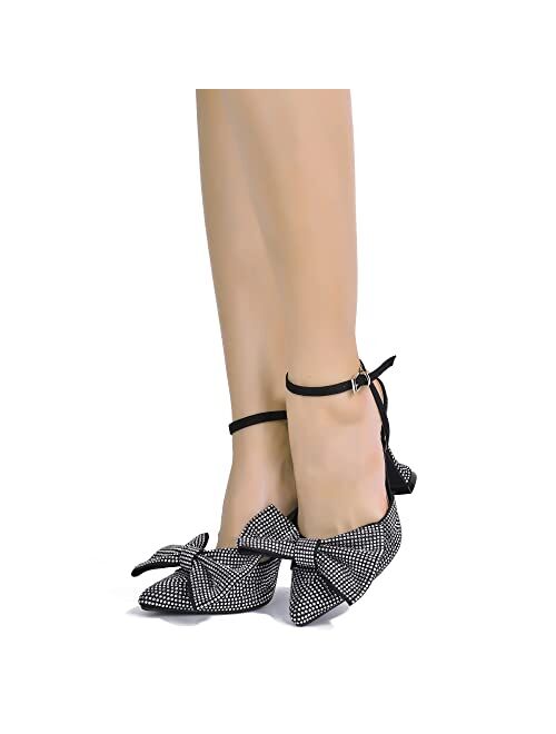 Cape Robbin Juana-1 Sexy High Heels for Women, Ankle Strap Closed-Toe Shoes Heels with Bow