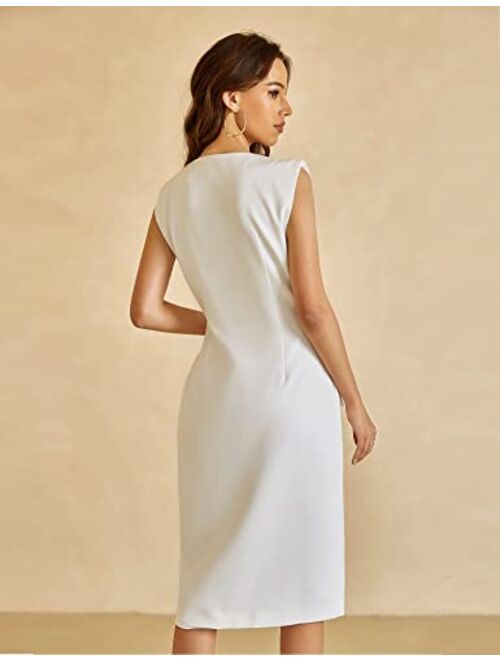 EXTRO&VERT Sleeveless Blazer Dress for Women with Gold Button Business Work Dresses Elegant