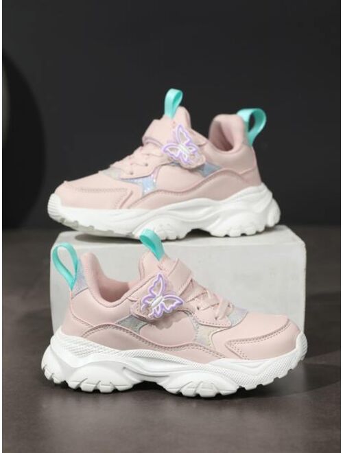 Shein Girls Butterfly Decor Hook-and-loop Fastener Chunky Sneakers