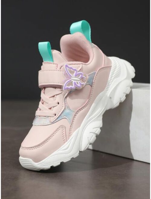 Shein Girls Butterfly Decor Hook-and-loop Fastener Chunky Sneakers