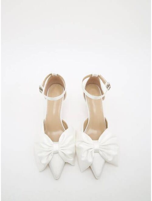 Shein Bow Decor Point Toe Stiletto Heeled Ankle Strap Pumps