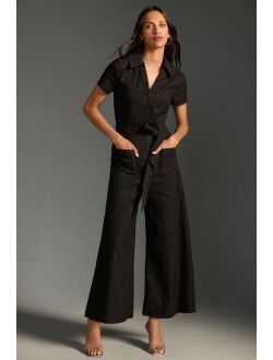 Faux-Wrap Short-Sleeve Culotte Jumpsuit