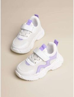 Sporty Chunky Sneakers For Girls, Colorblock Hook-and-loop Fastener Strap Sneakers