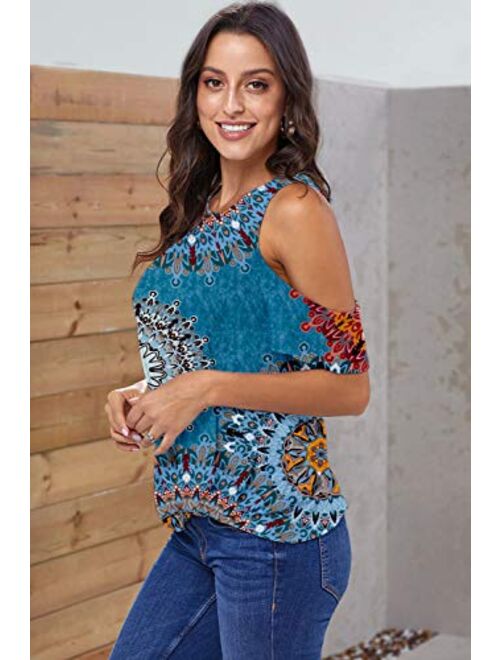 The Drop ANCAPELION Womens Cold Shoulder Shirt Short Sleeve Round Neck T-Shirt Knot Twist Tee Blouse Casual Tops for Women