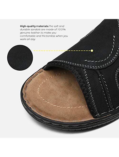Jousen Men's Leather Sandals Arch Support Slide Outdoor Retro Fisherman Sandals For Men