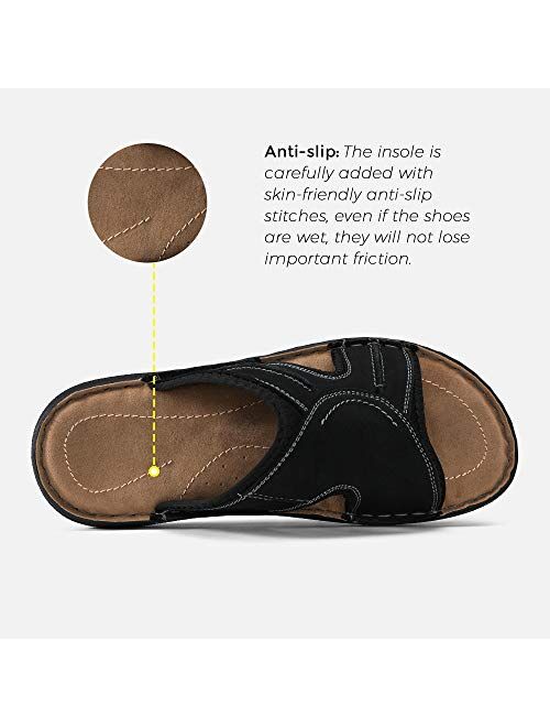 Jousen Men's Leather Sandals Arch Support Slide Outdoor Retro Fisherman Sandals For Men