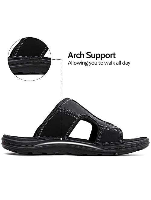 Jousen Sandals For Men Leather Arch Support Mens Sandals Outdoor Mens Beach Slide Sandals