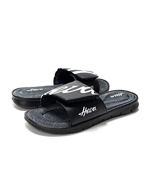 FUNKYMONKEY Memory Foam Sandals for Men, Outdoor Adjustable Comfort Graphic Strap Slide Sandals