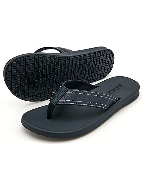 ADAX Mens Comfortable Leather Flip Flops,Non-Slip Sport Cushion Beach Slippers Thong Sandals
