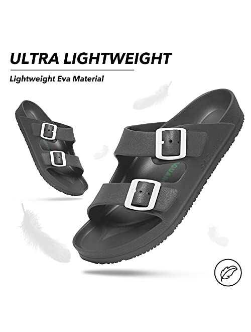 SAGUARO Men's Women's Comfort Slides Double Buckle Sandals Lightweight Adjustable EVA Sandals with Rubble Sole