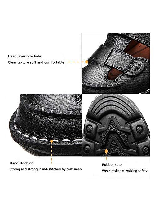 Zhnshm Mens Summer Casual Closed Toe Leather Sandals Outdoor Fisherman Adjustable Beach Shoes