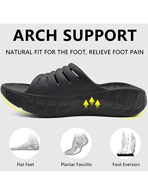 GPOS Mens Sport Recovery Sandals Plantar Fasciitis Thick Cushion Slides Sandals Lightweight Comfort Orthotic Slippers