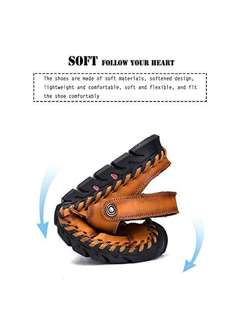 MIXSNOW Mens Closed Toe Leather Sandals Summer Casual Fisherman Sandals Walking Outdoor Beach Shoes
