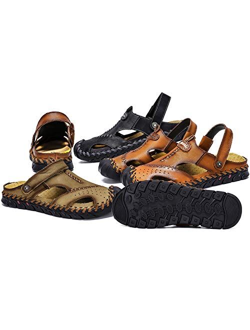 MIXSNOW Mens Closed Toe Leather Sandals Summer Casual Fisherman Sandals Walking Outdoor Beach Shoes