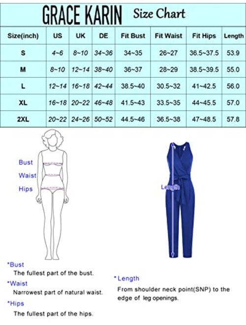 GRACE KARIN Women's 2023 Summer Jumpsuit Casual Halter Neck Wrap V Neck Belted Rompers