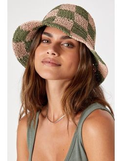 Aesthetic Babe Green and Pink Checkered Bucket Hat