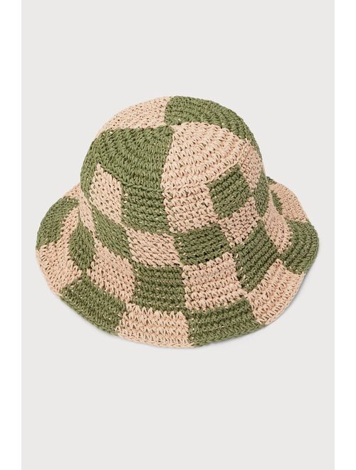 Lulus Aesthetic Babe Green and Pink Checkered Bucket Hat