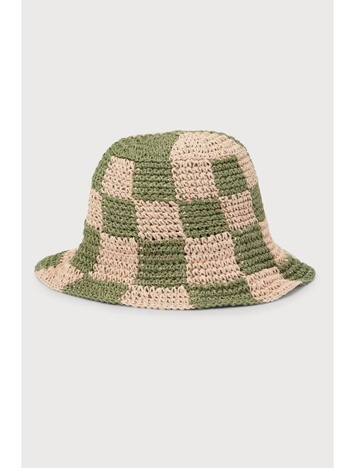 Lulus Aesthetic Babe Green and Pink Checkered Bucket Hat