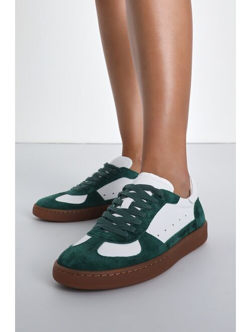 Matisse Monty Green and White Suede Leather Color Block Sneakers