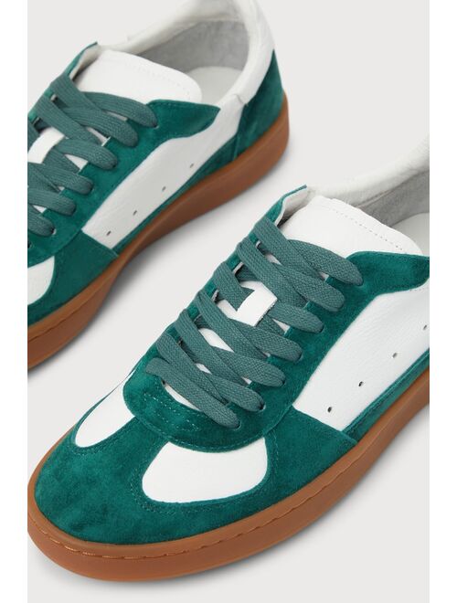 Matisse Monty Green and White Suede Leather Color Block Sneakers