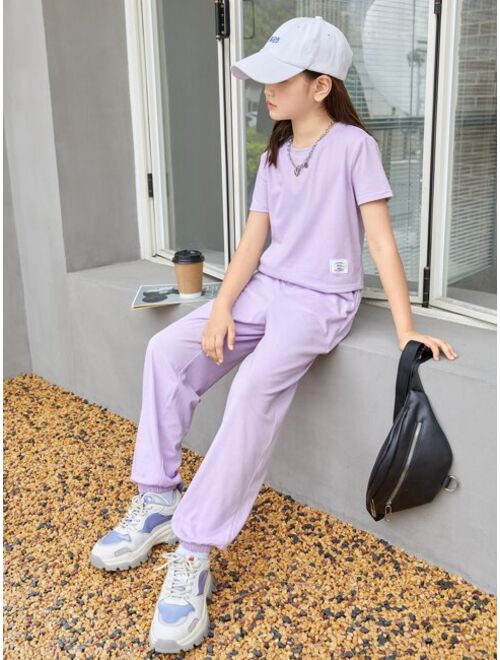 SHEIN Kids KDOMO Girls Patch Detail Tee & Pants