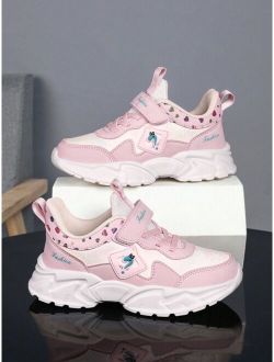 Girls Heart Pattern Patch Decor Hook-and-loop Fastener Sporty Chunky Sneakers For Outdoor