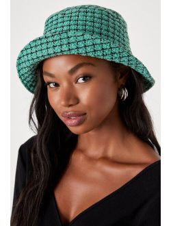 Posh Trend Mint Green Boucle Plaid Bucket Hat