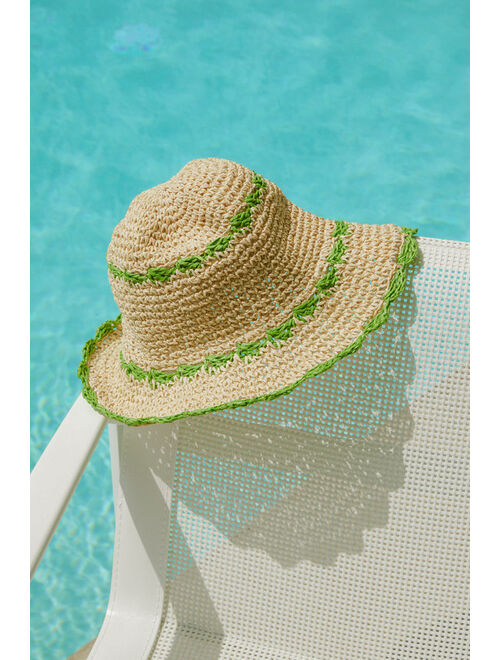 Lulus Sunshine Dreams Beige and Green Woven Straw Bucket Hat