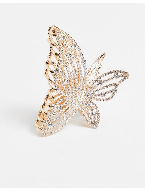 ASOS DESIGN hair claw with diamante butterfly detail in gold tone