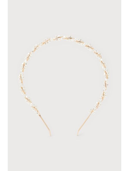 Lulus Finding Elegance Gold Pearl Headband