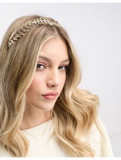 headband with leaf design in gold tone