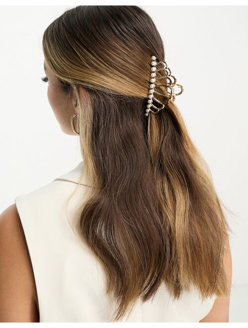 True Decadence vintage style gold hair claw with pearl