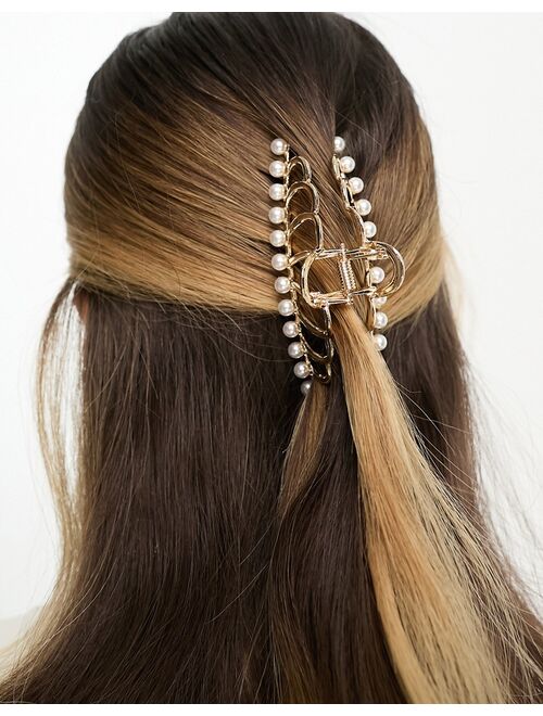 True Decadence vintage style gold hair claw with pearl
